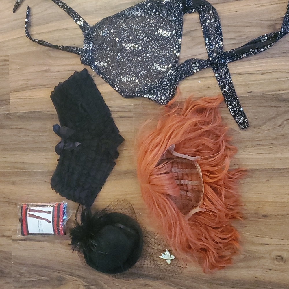 Holoween sexy costume stockings hat wig 5th element see thru top 5 piece